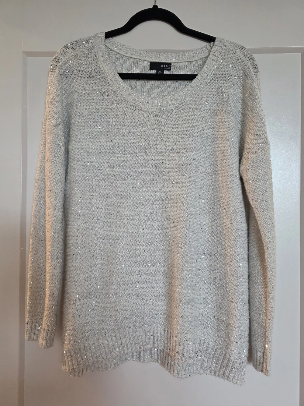a.n.a Cream Sequin Scoop Neck Sweater